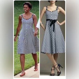 Talbots Shoreline Navy/White Chevron Striped Midi Dress